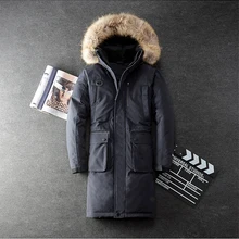 Красивый популярный мужской зимний удлиненный пуховик высокого качества с меховым воротником, съемная шапка и меховой воротник, мужская одежда 5XL