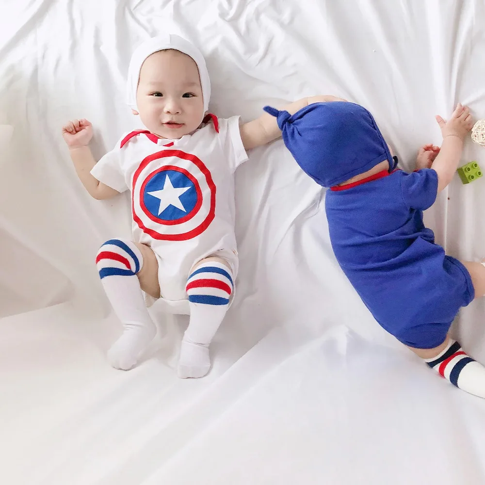 Комбинезоны для новорожденных мальчиков и девочек; хлопковый цельный комбинезон с короткими рукавами; Детские костюмы Супермена; костюм супергероя