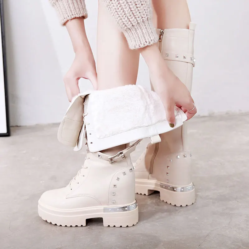 

Autumn And Winter plus Velvet Hight-top-Style Leather Martin Boots Women's Korean-style Casual Buckle WOMEN'S Leather Boots Thic