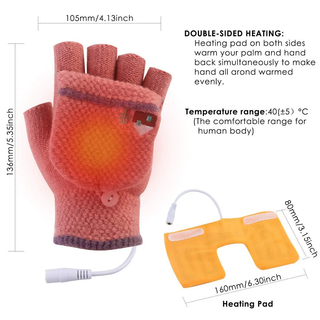 2019 новейшие перчатки для женщин и мужчин с USB подогревом варежки полный и половина пальцев Зимний теплый вязаный перчатки для рук @ 9