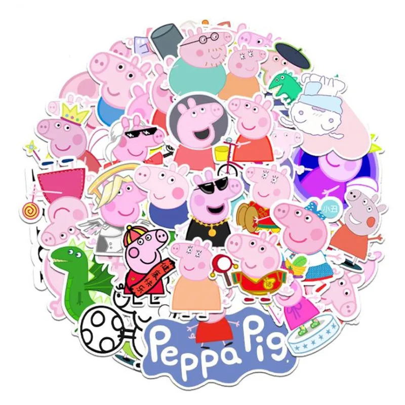 

Hot Sell 52 Pcs/Set Peppa Pig Cartoon Pattern Graffiti Stickers Bike Refrigerator Motorcycle Skate Waterproof Children's Sticker