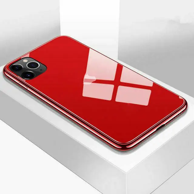 Роскошное закалённое стекло с покрытием чехол для iPhone X XS Max 8 7 6s Plus гальванический глянцевый чехол для iPhone 11 Pro Max Coque Fundas - Цвет: Красный