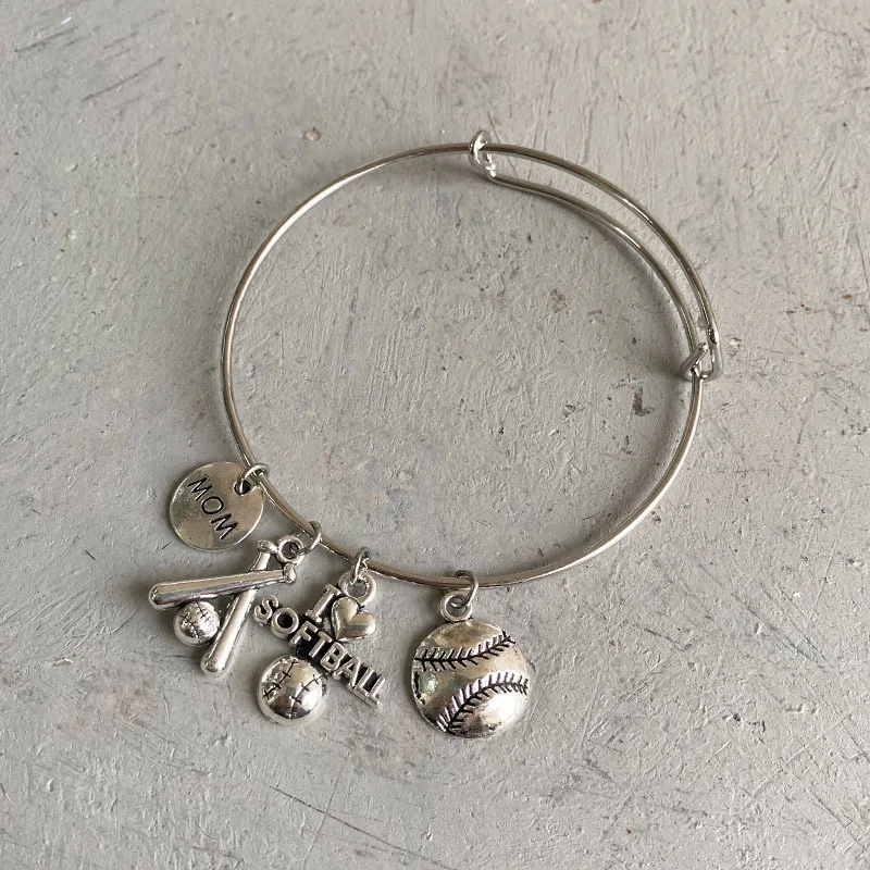 Металлическая текстура Баскетбол Софтбол футбольные браслеты с подвесками