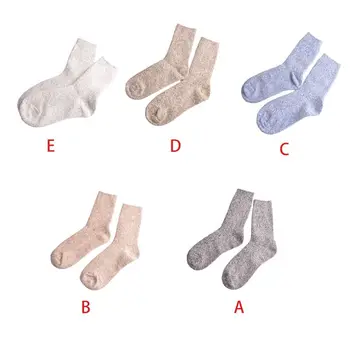 

Unisex Winter Thickened Faux Wool Crew Socks Solid Color Chunky Knitted Warm Terry Lining Cold Weather Mid Tube Hosiery