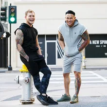 AliExpress, спортивный мужской жилет для занятий фитнесом, тонкий тренировочный жилет без рукавов с капюшоном