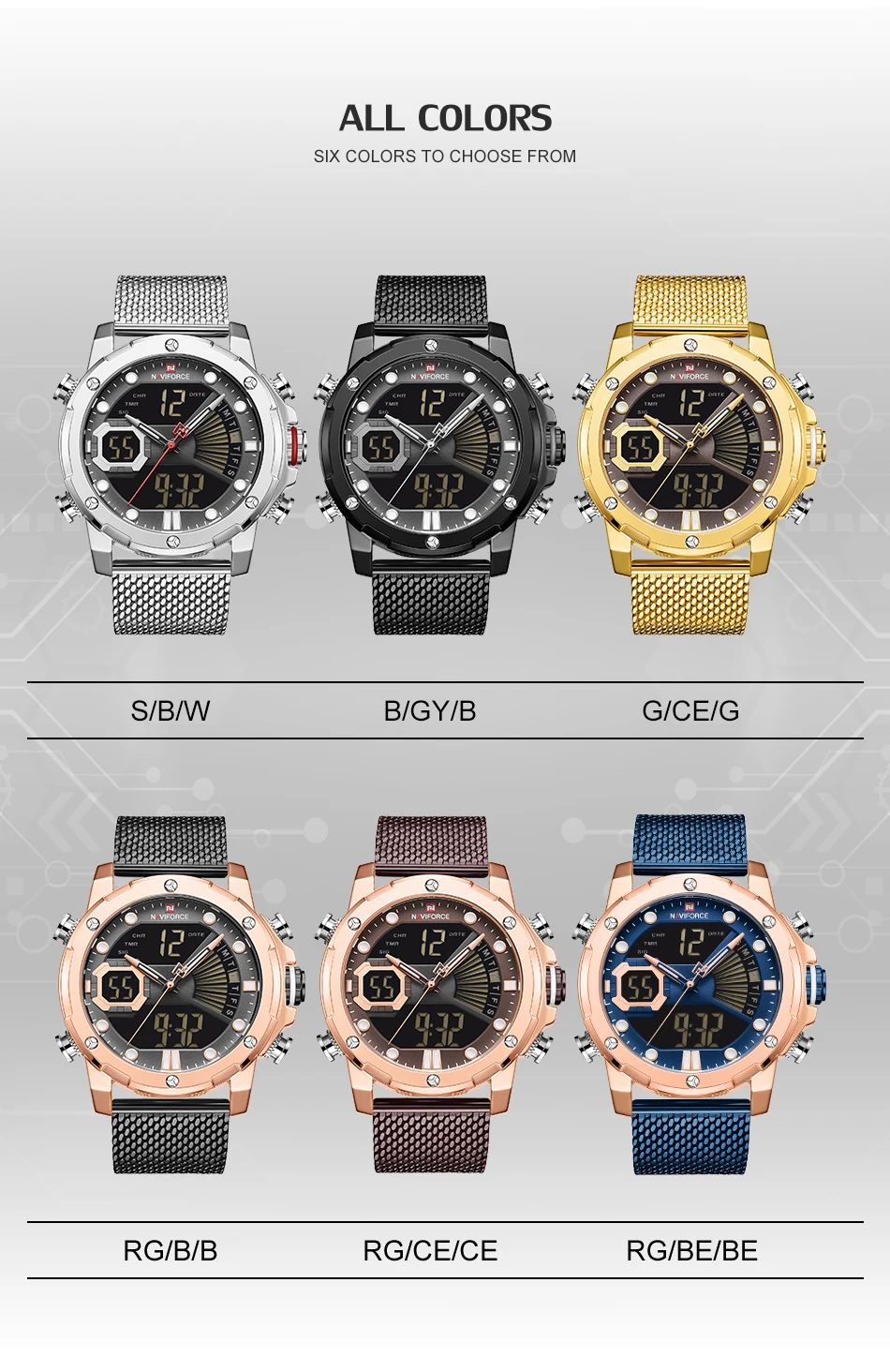 Relógio masculino masculino com display led reloj