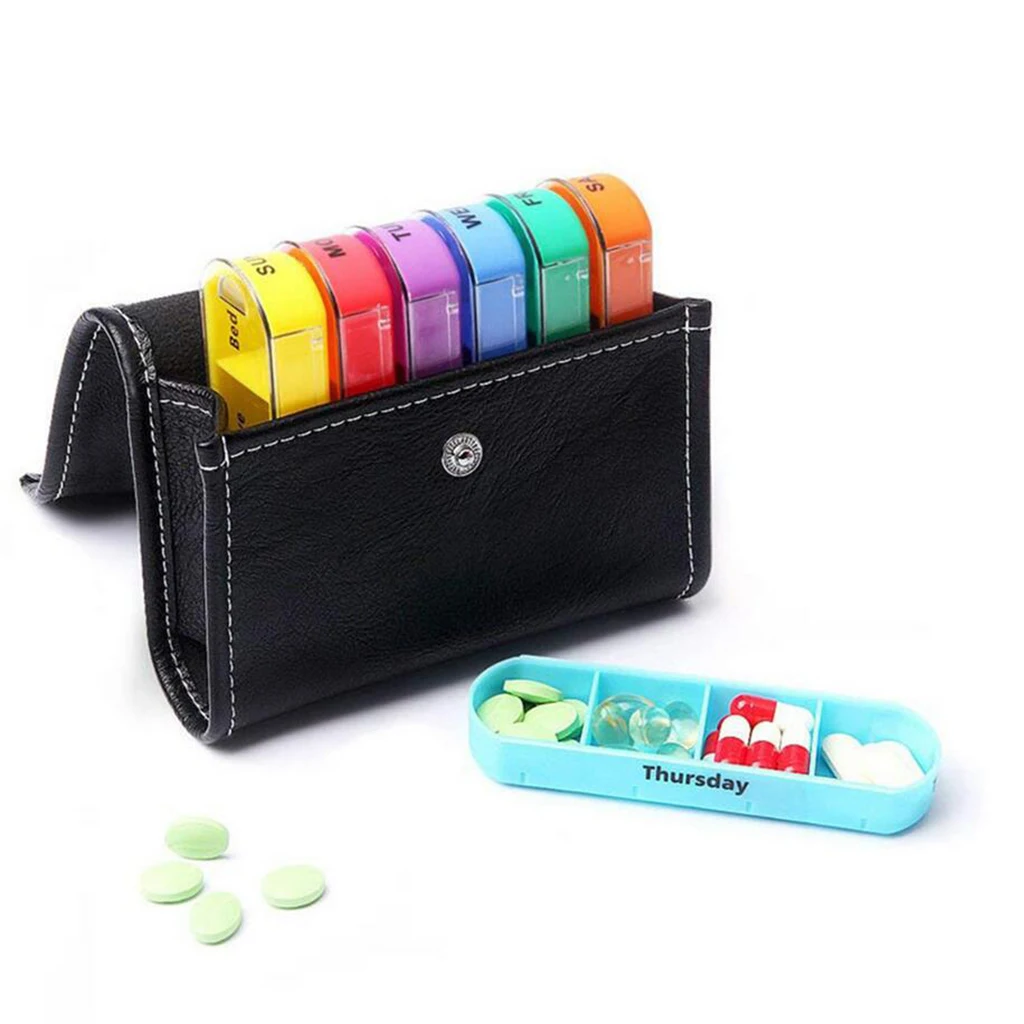 Черный ПУ кошелек для путешествий таблетки коробочка для медицинских целей планшет ящик-органайзер для хранения в течение 7 дней