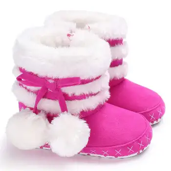 

Winter Baby Snow Boots Warm Fluff Plush Ball Newborn Toddler Soft Cotton Sole Non-slip First Walkers Infant Crib Shoes Booties