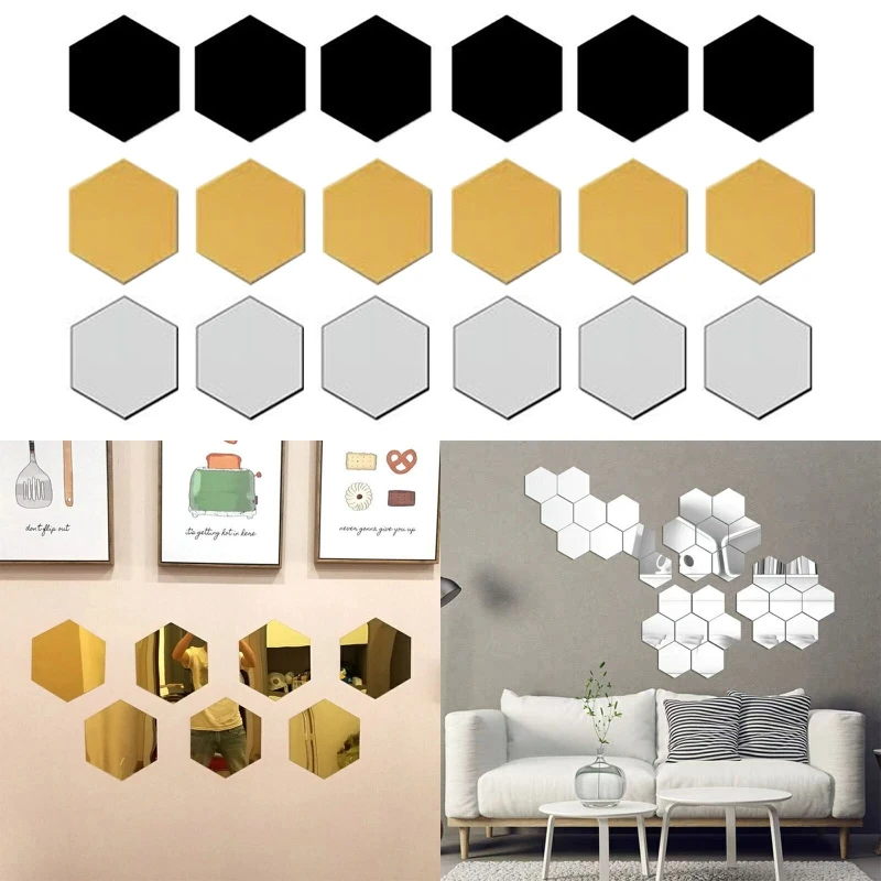 

12pcs/Set Hexagonal Acrylic Bathroom Mirror Wall Sticker Living Room Bedroom DIY Removable Home Personalized Decorative Mirror