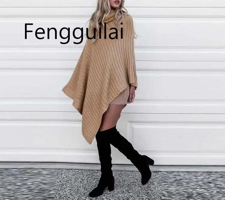 FENGGUILAI осенний вязаный свитер женский большой размер нерегулярные наборы с высоким воротником летучая мышь пальто шаль свитер Топ хаки серый
