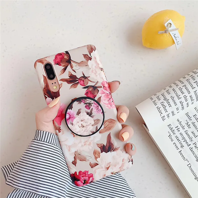 vintage Flower kickstand Phone case forApple iPhonexsmax Anti-knock for huawei p30/P30lite case Exotic iphone 8 plus Anti-knock