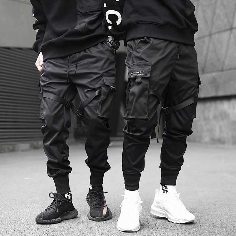restante Viscoso Encantador Pantalones Cargo con bolsillo negro para hombre, pantalón de chándal  Harajuku, pantalones de Hip Hop, 2021|Pantalones informales| - AliExpress