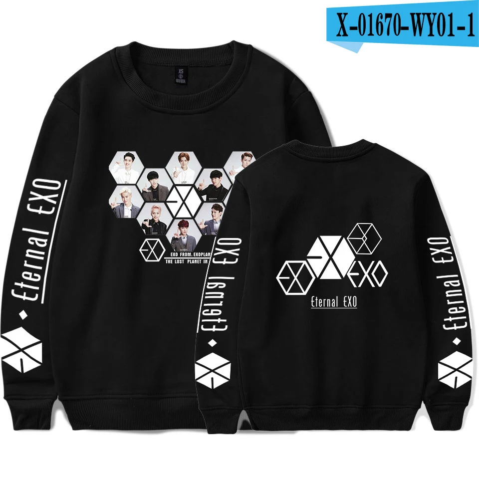 EXO Kpop PLANET#5 альбом Толстовка для мужчин и женщин пуловеры EXO PLANET#5 с именами членов группы фанатов поддержка толстовка флис теплые толстовки - Цвет: black