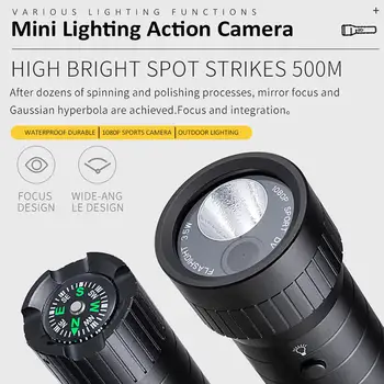 Mini Lighting Action Dash Cam Waterproof 1080P 120 Degree Wide Angle Helmet Sports Camera Flashlight Loop Recording Webcam 2