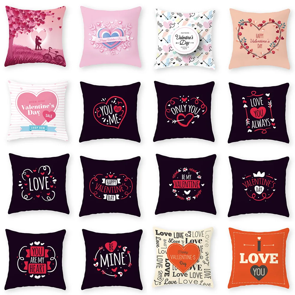 

2 PCS / Set *Valentine's Day Series Thin Peach Skin Pillow Cover Car Sofa Office Cushion Cover