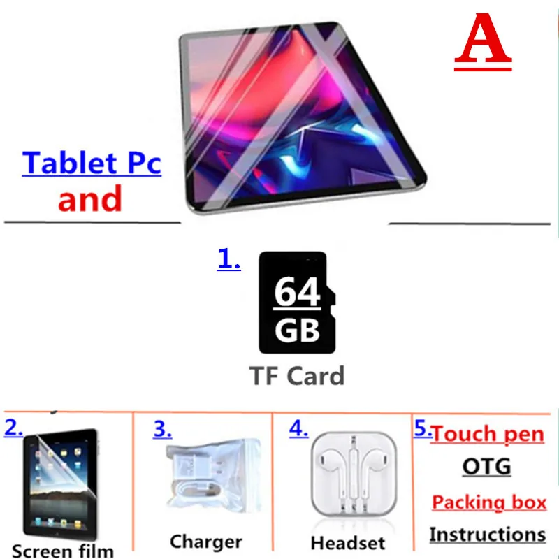 New 10.1 inch the Tablet Android 9.0 8 Core 6GB RAM+ 128GB ROM Dual Camera 8MP SIM Tablet PC Wifi GPS FM 3G 4G Lte phone - Комплект: Комплект 2