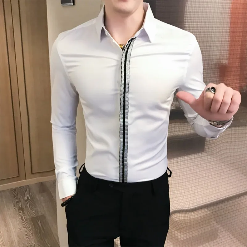 

British Style camisa masculina fashion 2019 men shirt long sleeve high quality streetwear slim fit men's social shirts dress 3xl