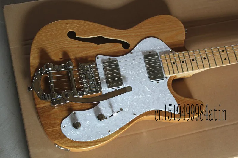 

Free Shipping Semi Hollow Body F Hole Jazz Electric Guitar Natural Wood Bigsby Big Rocker Chrome Hardware @14