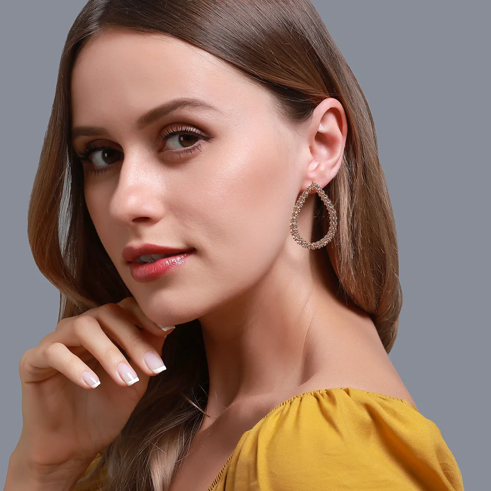 Waterdrop Ovale Trapezoidale Quadrato Cava Rombo Strass Lega Placcata Argento Dorato Orecchini Pendenti E Orecchini Pendenti