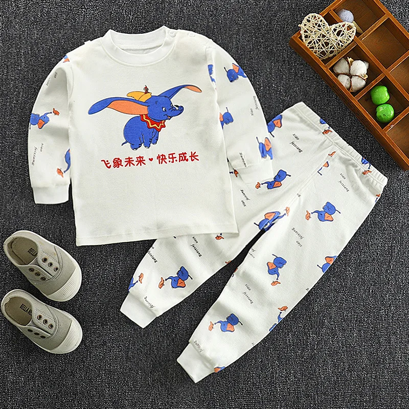Брендовые Осенние Теплые плотные комплекты для мальчиков Рождественский наряд Одежда для маленьких девочек Детские пижамные комплекты с принтом одежда для сна с героями мультфильмов для маленьких мальчиков - Цвет: Elephant