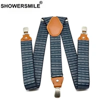 Navy Suspenders Men Stripe Business Casual Wide Belts Adjustable Durable Strapes Male 3 Clips Y Shape Braces120cm*3.5cm
