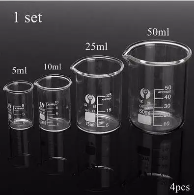 4 шт./компл. 5 мл/10 мл/25 мл/50 мл стеклянный шейкер Pyrex лабораторный стакан мерная чашка для лабораторного или кухонного использования