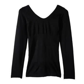 

Women's Solid Color V-neck Thermal Underwear Top Autumn Winter New Bottoming Shirt Fashion Slim Seamless Long Sleeve Tops