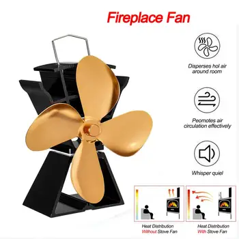 

2020 New 4 Blade Stove Fan -Quiet, Heat Powered Wood/Log Burner Fan - Eco Friendly Heat Circulation for Fireplaces Golden