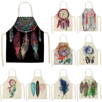 

1Pcs Feather Pattern Kitchen Aprons Dinner Party BBQ Cooking Waist Bib Cotton Linen Funny Pinafore Cleaning Tools 53*65cm