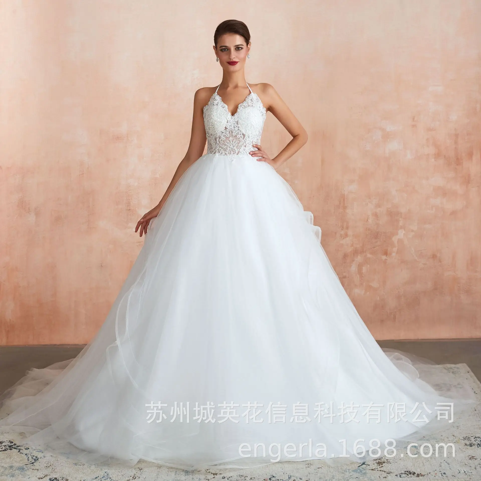 

Princess Wedding Dress Sweetheart Appliqued with Flowers A-Line Tulle Backless Boho Wedding Gown Bride Dress Bryllupskjole