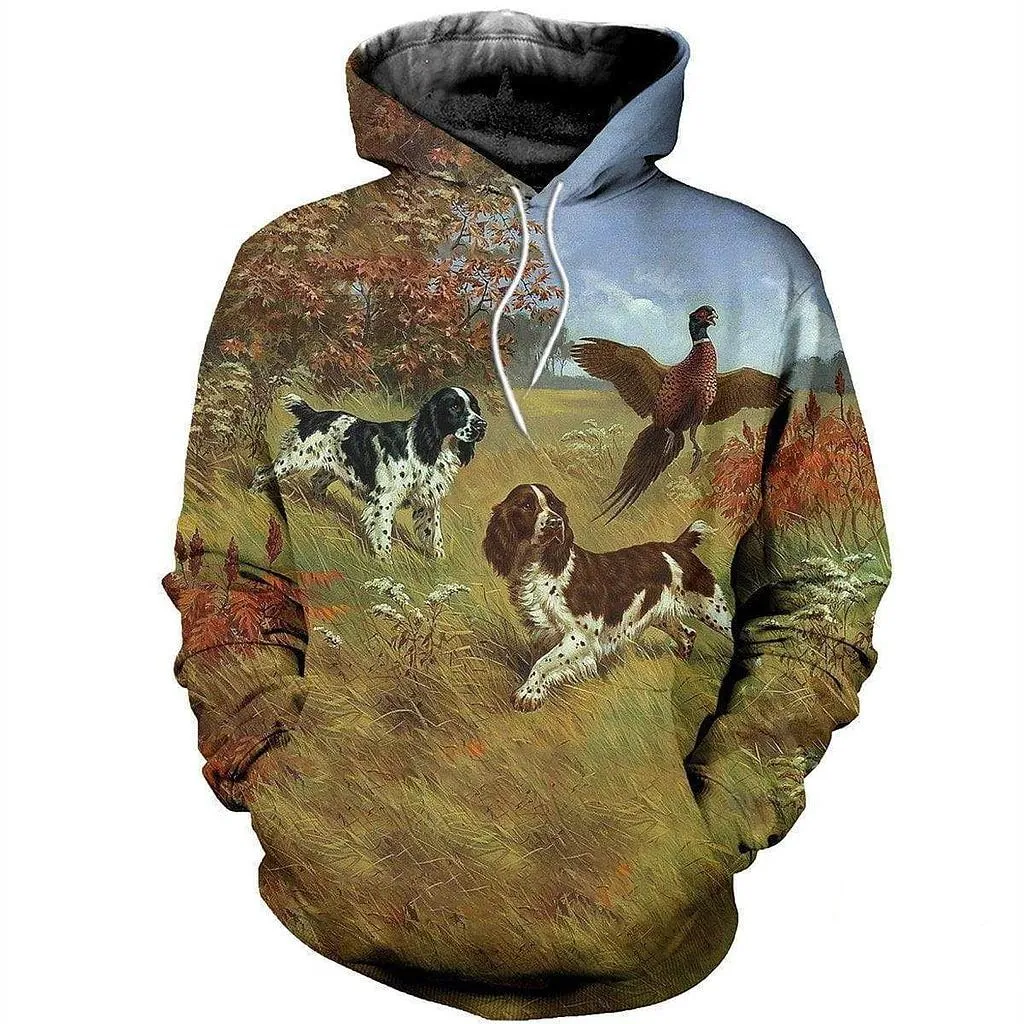 

English Springer Spaniels Hunting 3D All Over Printed Hoodies Autumn Unisex Casual Sweatshirt Fashion Zip Jackets