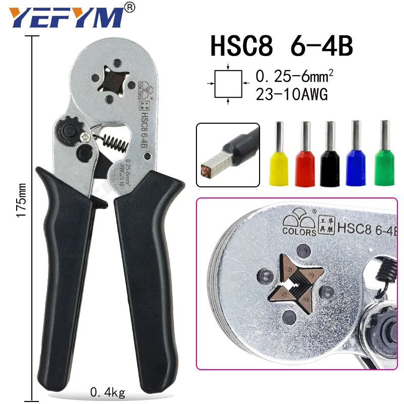 Цвета HSC8 6 6/6 4B обжимные плоскогубцы 0 25 мм2 23 10AWG для трубчатых терминалов бренд