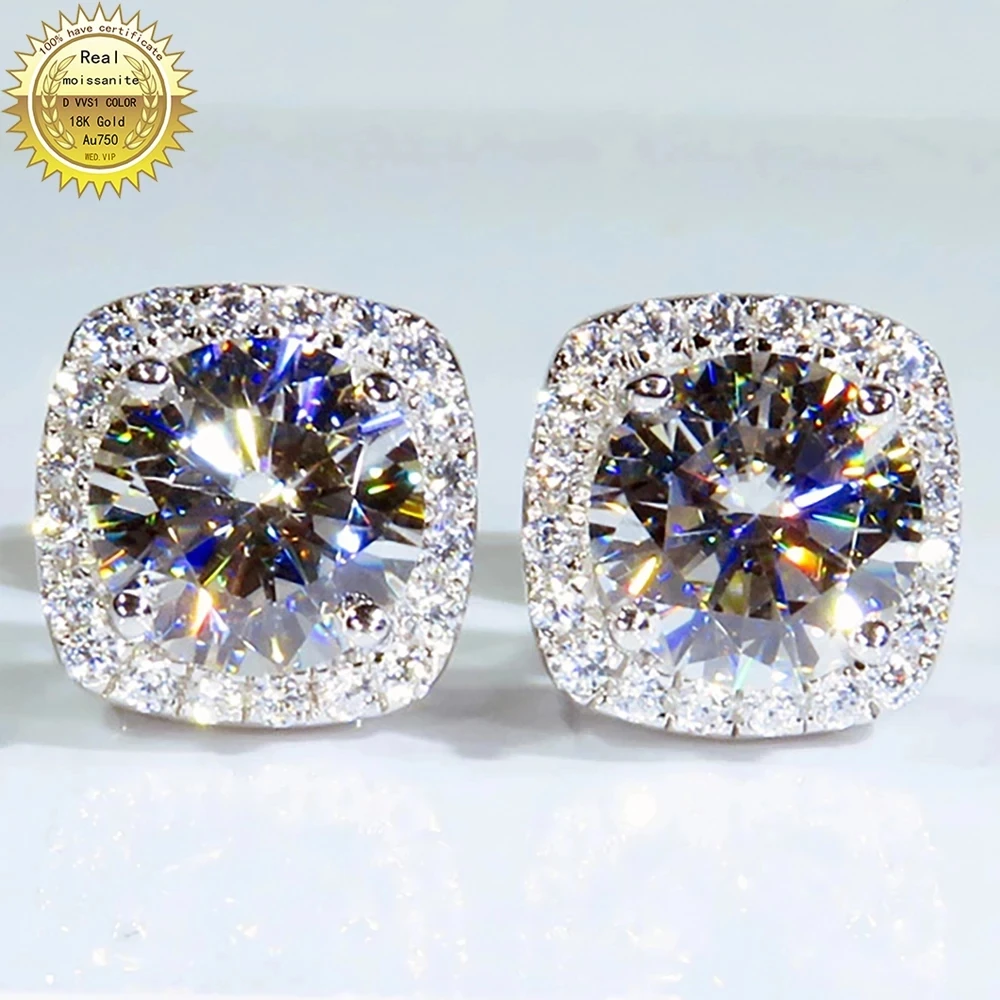 

14K Au585 White Gold Earrings DVVS Moissanite Diamonds Round Elegant Wedding Party Engagement Anniversary Trendy