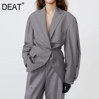 

DEAT 2020 Notched full sleeves gray color single button high waist slim female and mela blazer Fashion top WM27502L