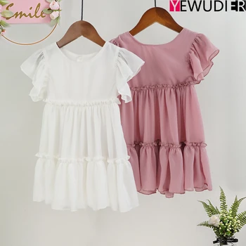 

New Summer Girls Dress Chiffon Draped Princess Children Kids Dresses For Girls Vestidos De Verano White Black Sukienki 2-6yrs
