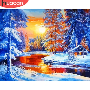 

HUACAN Pictures By Numbers Scenery Kits Drawing Canvas DIY HandPainted Oil Painting Snow Tree Coloring Art Gift Home Decor