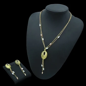 

Yulaili 2019 New Hot Sale Dubai Gold Jewelry Sets African Beads Charm Pendant Necklace Earrings for Women Wedding Accessories