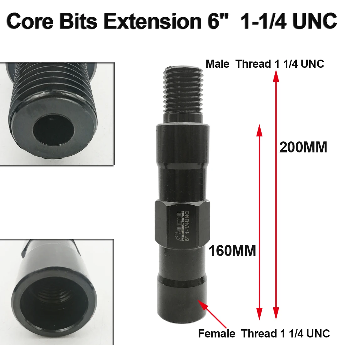 7 Male to 1-1/4” 6” Core Drill Bit Extension 1-1/4” 7 Female 7 Male to 1-1/4” 6” Core Drill Bit Extension 1-1/4” 7 Female