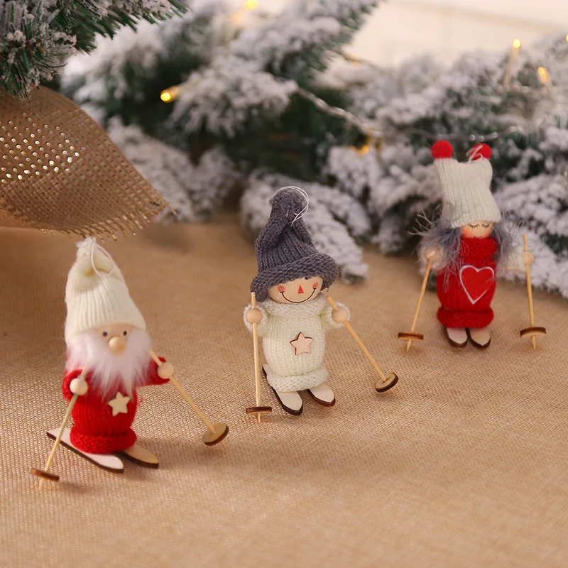 Christmas decorations creative Christmas ornaments wooden ski dolls dolls Christmas tree pendants mini dolls