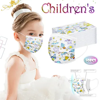 

50pc Fashion Print Disposable Face Mask For Kids Earloop Nonwoven Breathable Child Mouth Masker 3 Ply Filter Protection Face