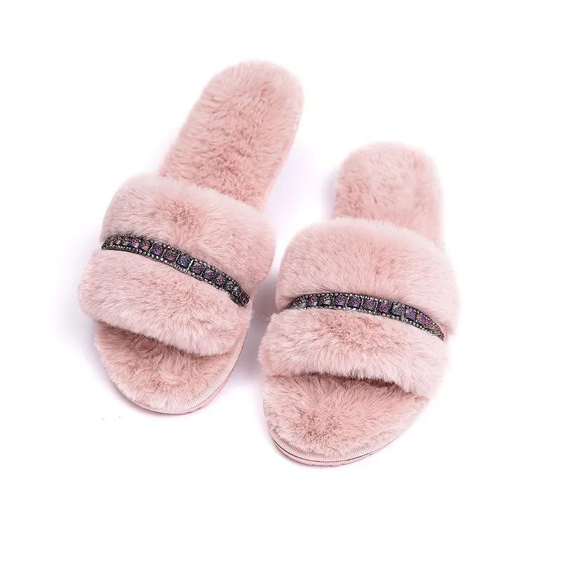

New Womens Fur Slippers Winter Woman Slippers Slip On Warm Shoes Non-slip Flats Female Spring Autumn Winter House Shoes