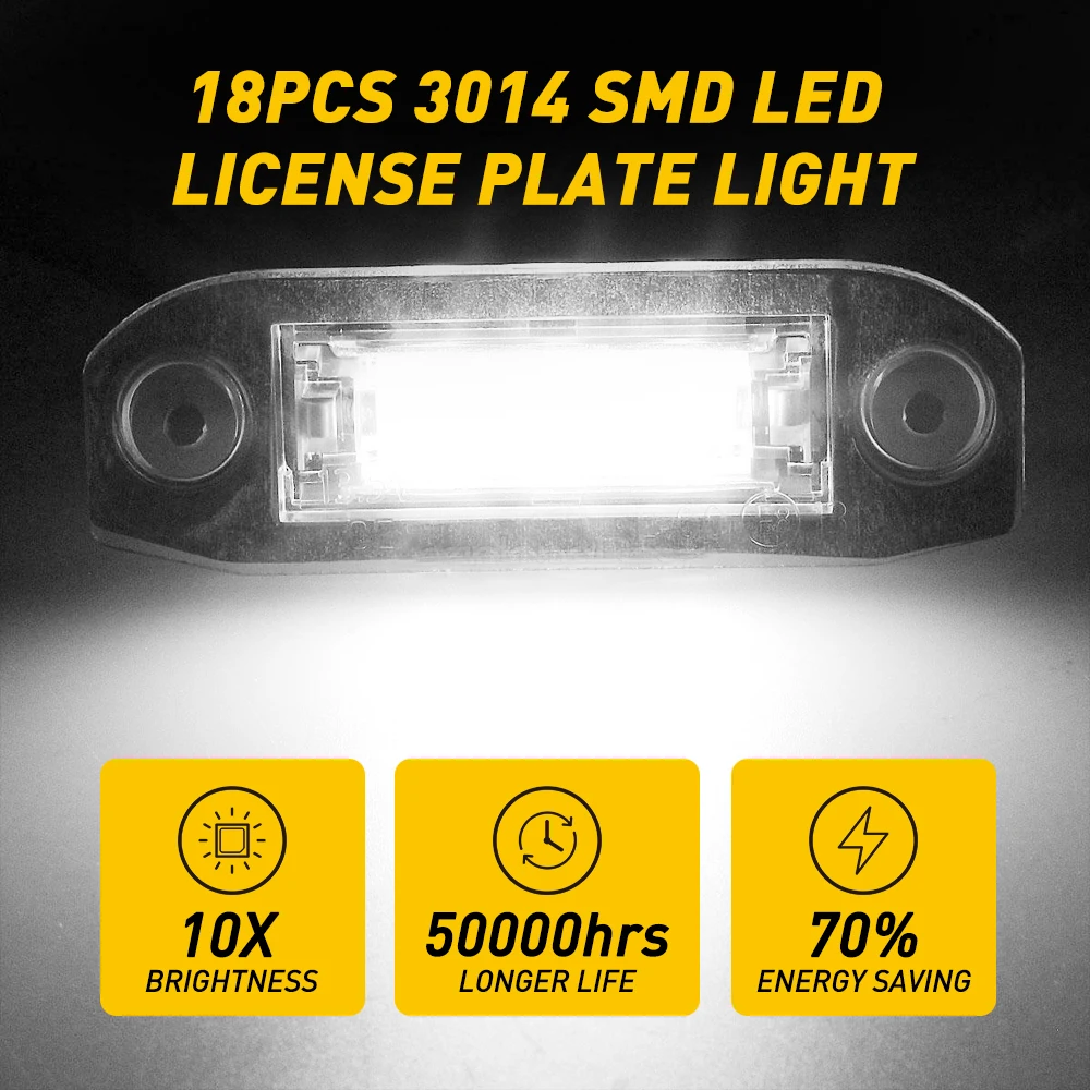오류 없는 자동차 LED 번호판 조명, 볼보 XC70 XC60 XC90 S60 II V70 S80 C30 C70 V60 V50 S40 LED 6000K 화이트, 2 개