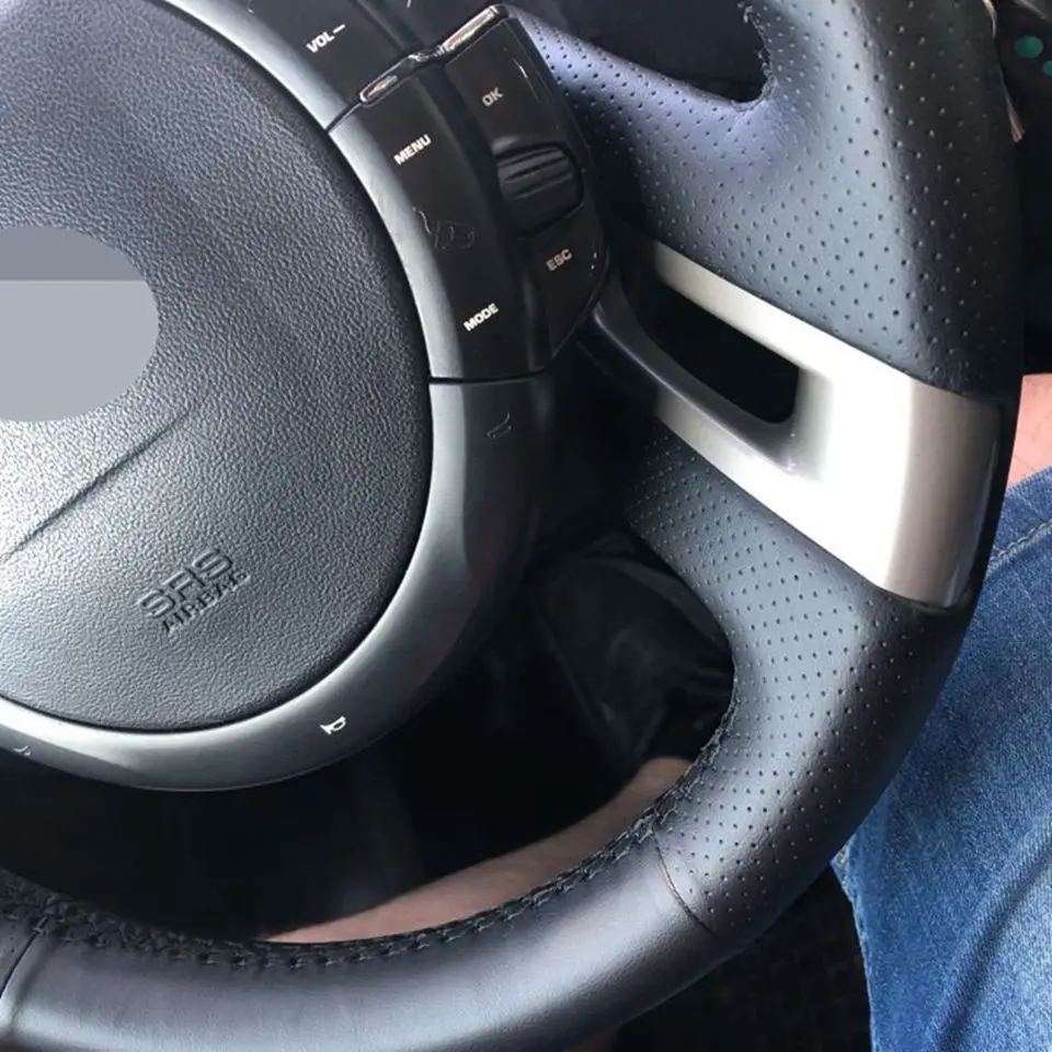 Черный искусственный кожаный чехол для рулевого колеса сшитый вручную чехол рулевого колеса автомобиля для Citroen C4 Picasso 2007-2013