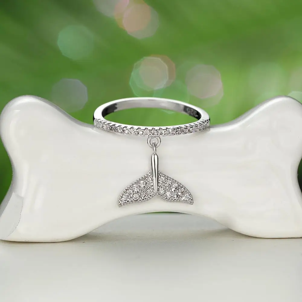 RongXing изящное кольцо в виде хвоста русалки, серебро 925 пробы, цвет розовое золото, маленькие Кристальные тонкие кольца для женщин, свадебные ювелирные изделия