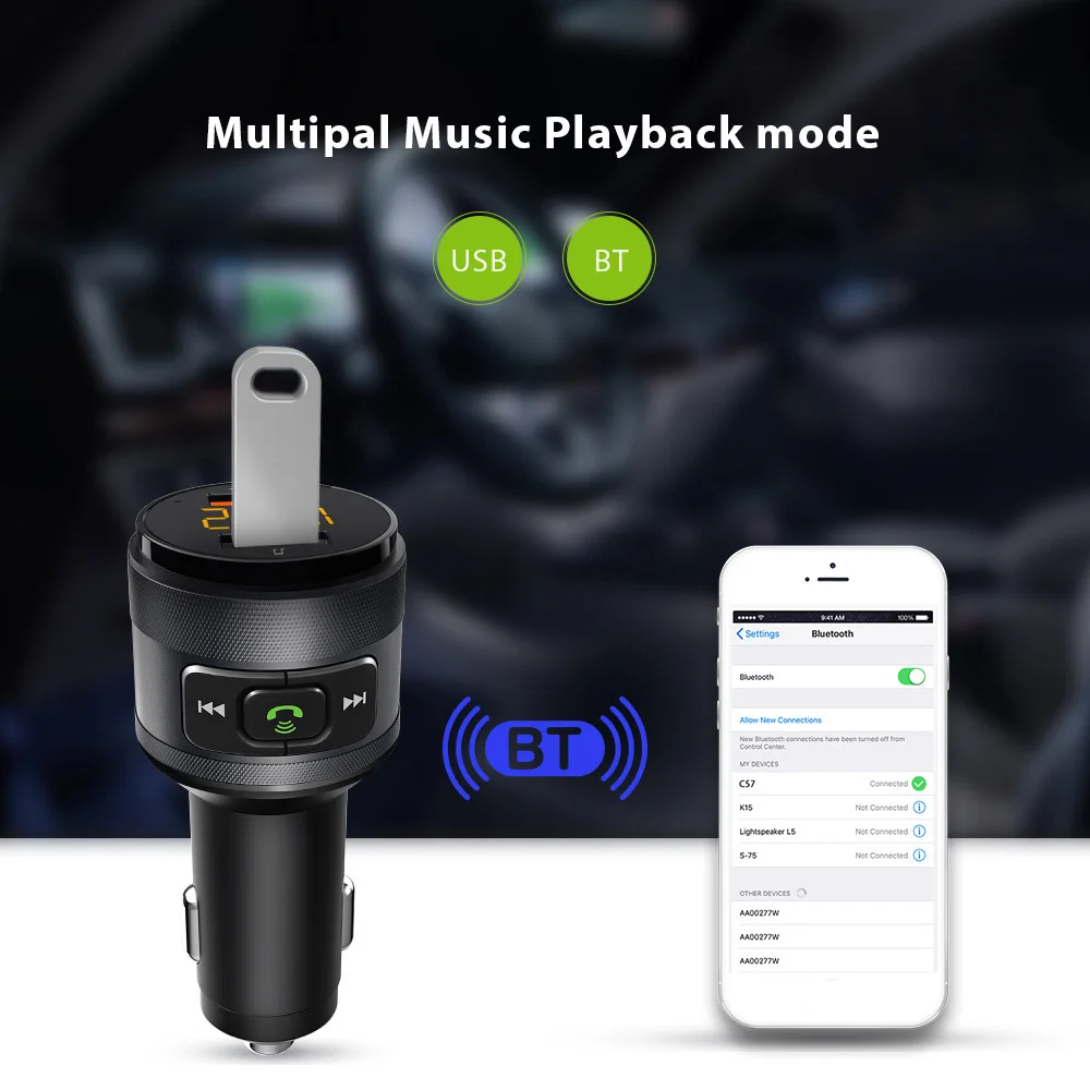 Bluetooth FM передатчик, автомобильный музыкальный плеер хэндс-фри QC3.0 быстрой зарядки Фирменная Новинка и высокое качество
