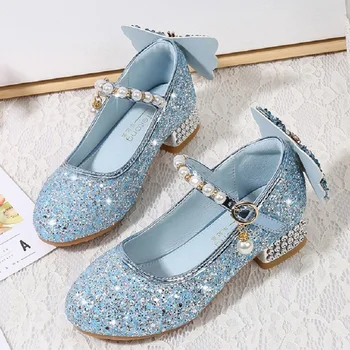 

Girls Frozen Shoes Crystal High-heeled Sandals Adorable Sparkle Mary Jane Princess Party Dress Shoes