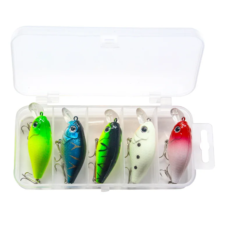 

jooyoo 5PCS Lure Set Night Light Rock And Roll Little Fat Mino Lure Long Shot Floating Freshwater Topmouth Culter Lure