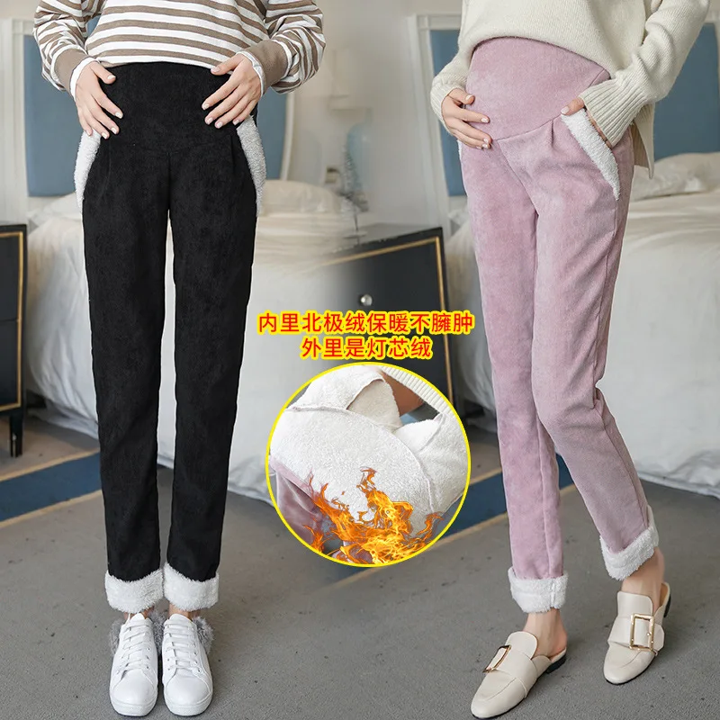 

Maternity Pants Autumn And Winter-New Style Fashion Mom Thick plus Velvet Corduroy Pants Abdominal Support Cotton-padded Trouser