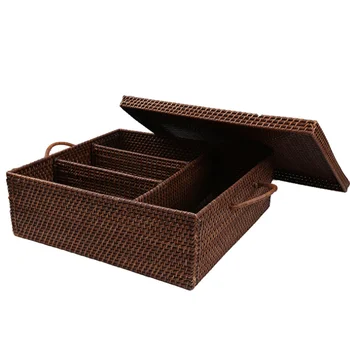 

Rattan car storage basket with lid classification book stationery storage box