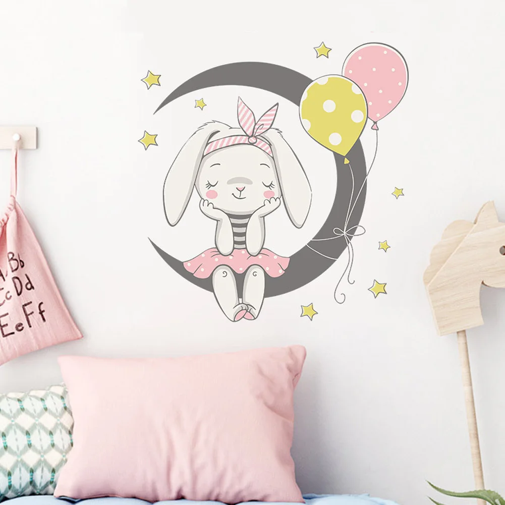 Cute Rabbits Wall Stickers Removable Bunny Mural Kids Room Decals Bedroom Decors 